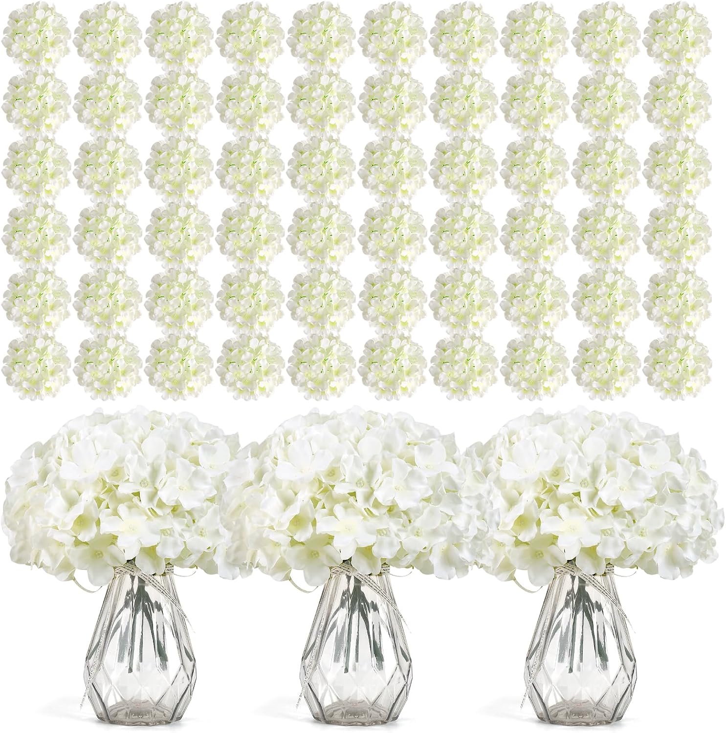 Wedding Supply Bulk - 304個入り バルク ホワイトシルク人工アジサイの花 柔軟な茎付き、リアルな造花用品 DIYウェディングアーチ、パーティー背景、ベビーシャワー、家庭や庭の装飾に