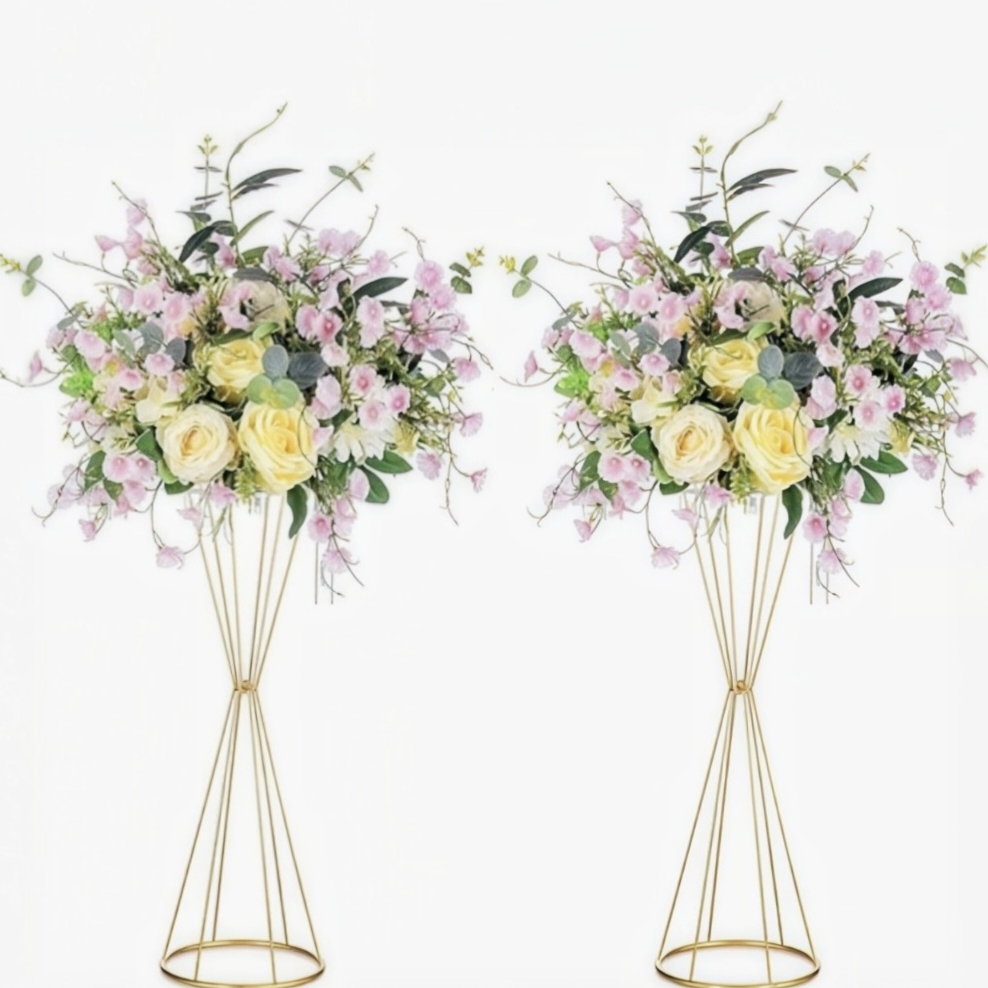 Centerpiece Vase Tall - ゴールドの幾何学模様のフラワー スタンド、モダンなメタル製ウェディングテーブルセンターピース、背の高い花瓶ホルダー、パーティーイベント、ホームリビングルームの装飾に