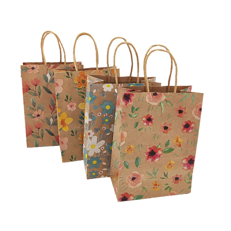 Wedding Supply Shops - クラフト紙の花のギフトバッグ,ハンドルのラッピング,結婚式のギフト,ポータブル包装,ショッピングバッグ,誕生日パーティー用品,12個,24個