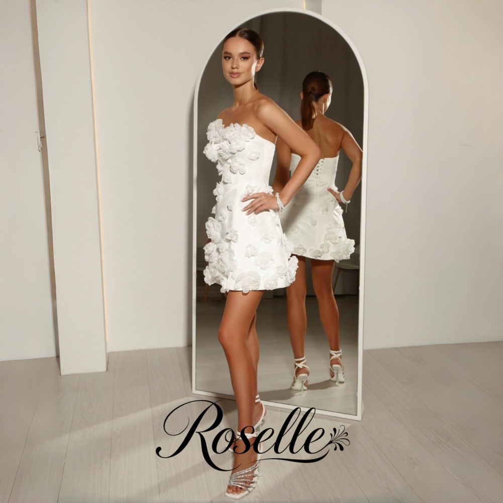 Wedding Qw - ROSELLE ミニ絶妙なシースウェディングドレスフラワーストラップレスノースリーブオープンバック 2026 ブライダルドレスカスタマイズされた свадебное платьеl