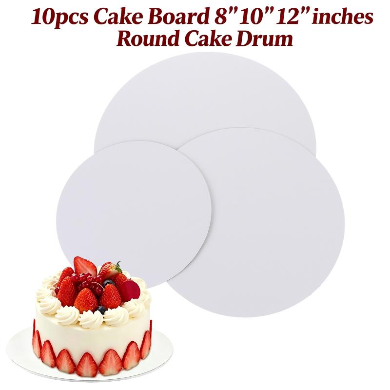 Wedding Supply Shops - 白い丸型ケーキボード10枚入り、業務用ペーパーケーキドラムパン、デザートショップ、誕生日、結婚式、パーティー用品に