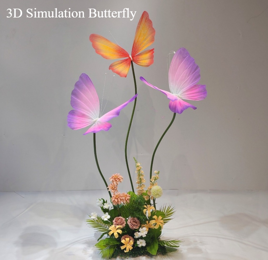 Wedding Supply Shops - 3Dシミュレーション蝶シルクメッシュ蝶ウェディングデコレーションロードガイドフラワーショッピングモールウィンドウディスプレイパーティー用品