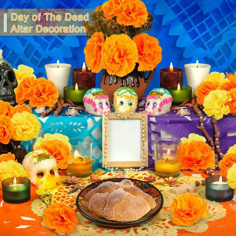 Indian Wedding Decor Supply - 人工カーネーションとマリーゴールドの花頭飾り ハロウィン 死者の日 メキシコ インディアン ディワリ祭