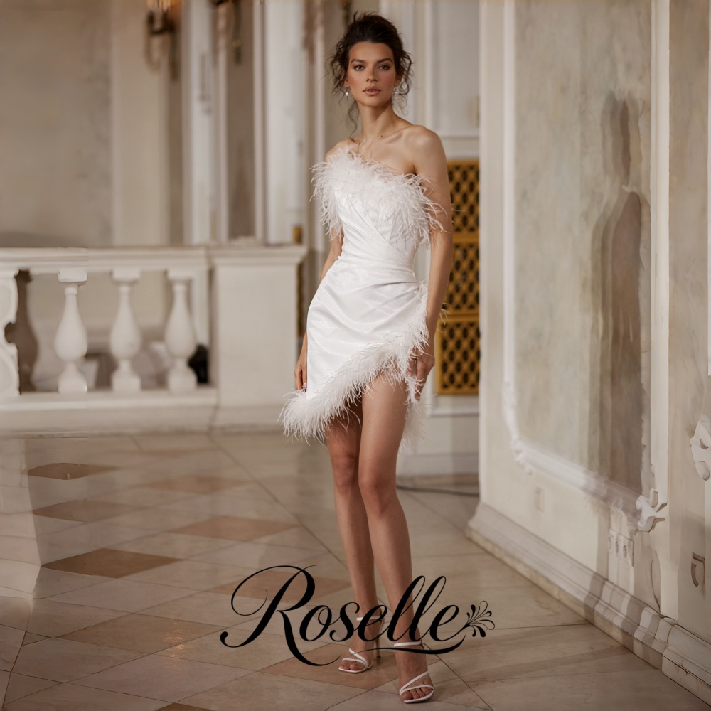 Wedding Qw - ROSELLE ミニストラップレスシースウェディングドレス羽根飾りノースリーブオープンバック女性 2026 ブライダルガウンカスタマイズされた свадебное платье
