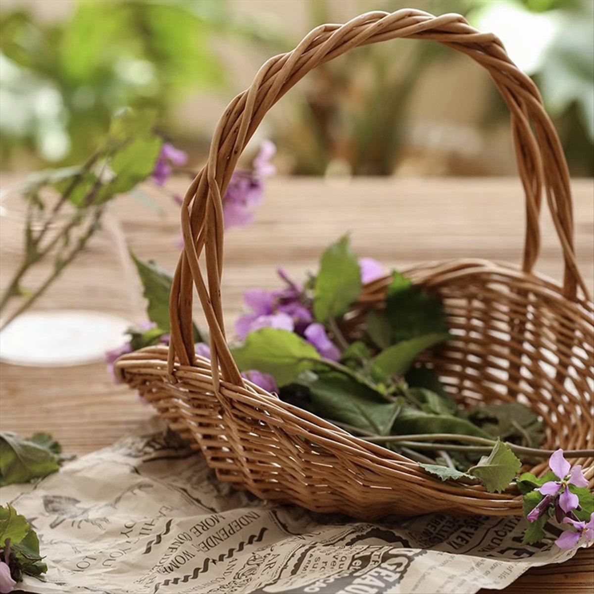 Flower Girl Basket - ABST ピクニックバスケット イースターキャンディバスケット ウェディングフラワーガールバスケット ファーストフードバスケット 編み込みパントリーオーガナイザー