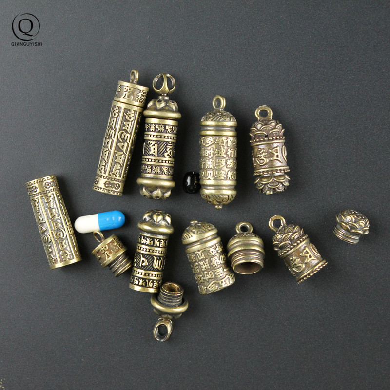 Wedding Sutra - 真鍮仏観音経典シリンダーペンダントキーホルダーネックレスジュエリーピルボックス医学ケースコンテナボトルキーホルダー