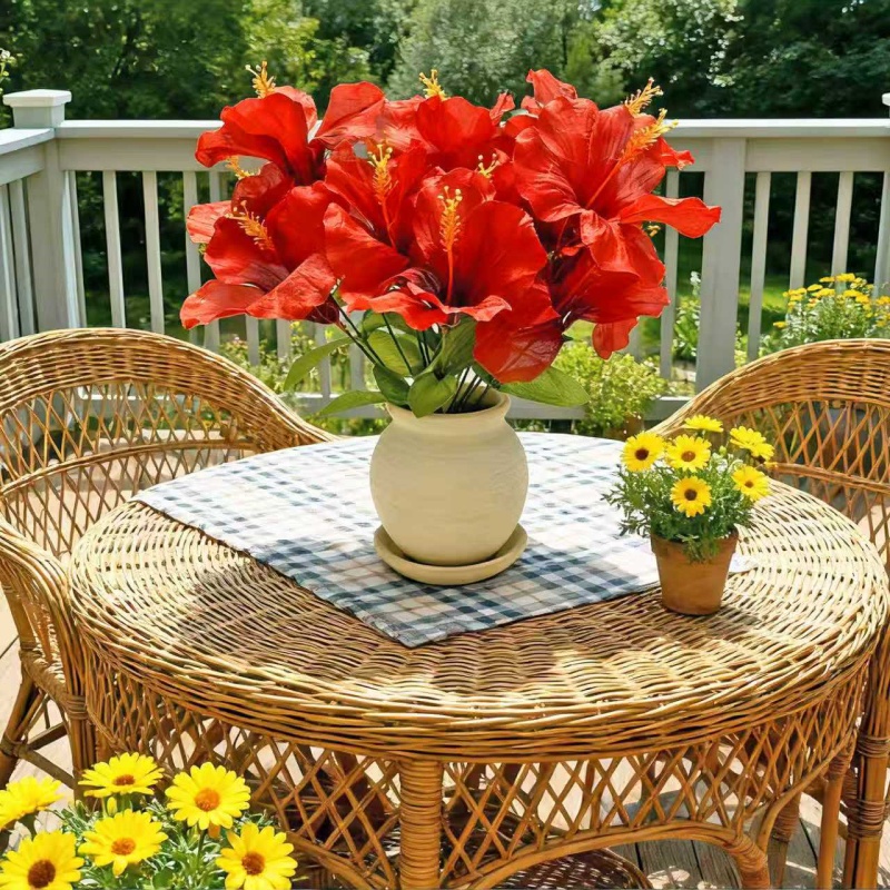 15本の花 = 3束のハイビスカス 春夏用造花、5つの花頭を - Centerpiece Vase Tall のレビューと価格