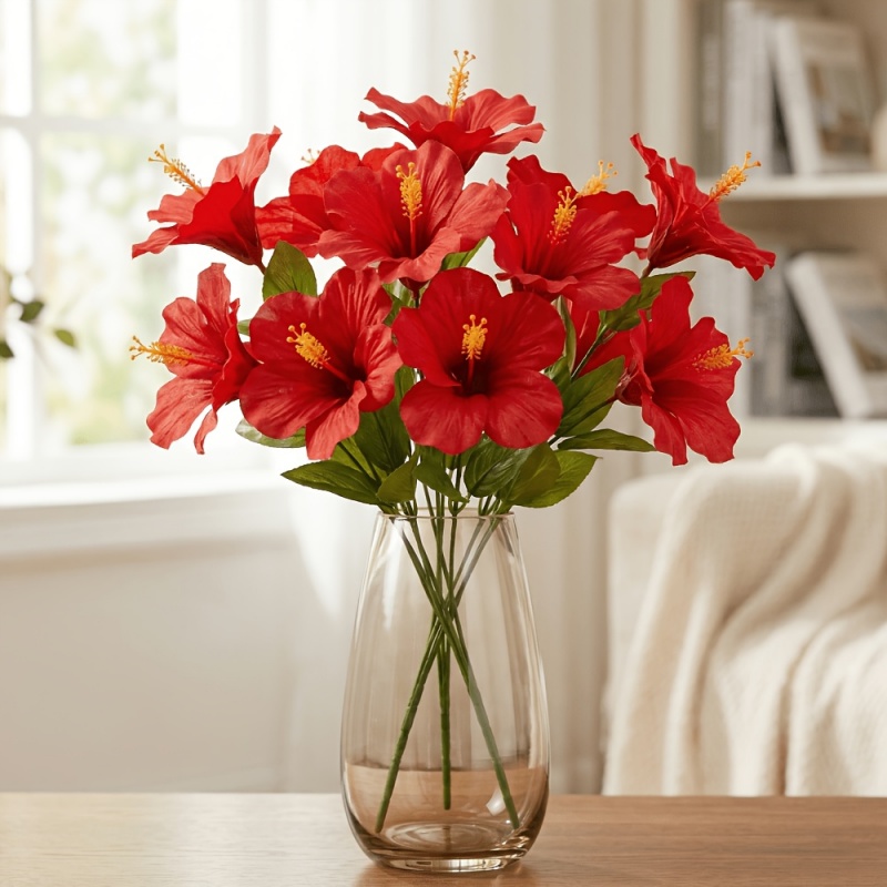 15本の花 = 3束のハイビスカス 春夏用造花、5つの花頭を - Centerpiece Vase Tall のレビューと価格