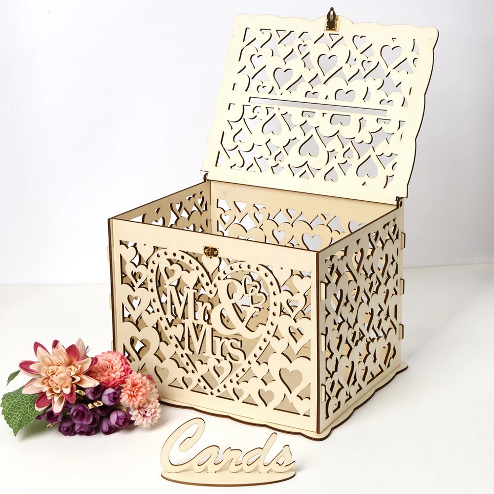 木製の結婚式のカードボックス、封筒のサインカード、花のパター - Wedding Sutra のレビューと価格