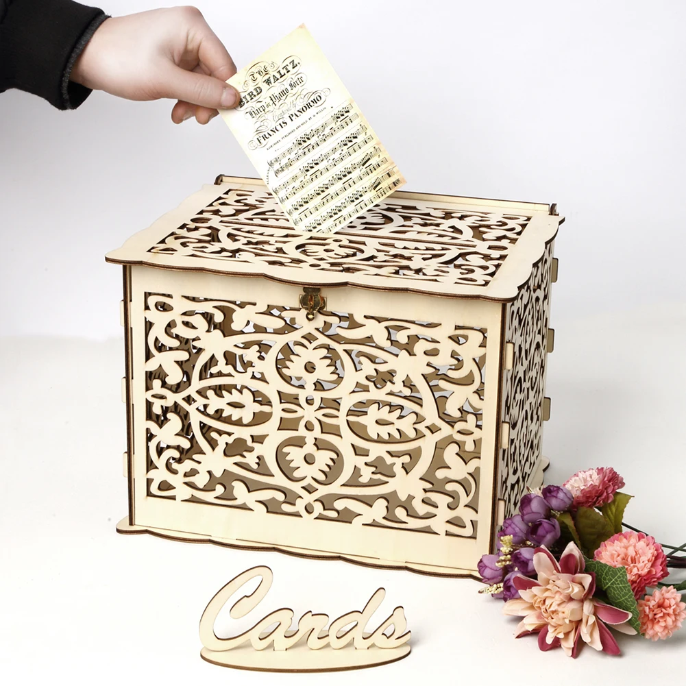 木製の結婚式のカードボックス、封筒のサインカード、花のパター - Wedding Sutra のレビューと価格