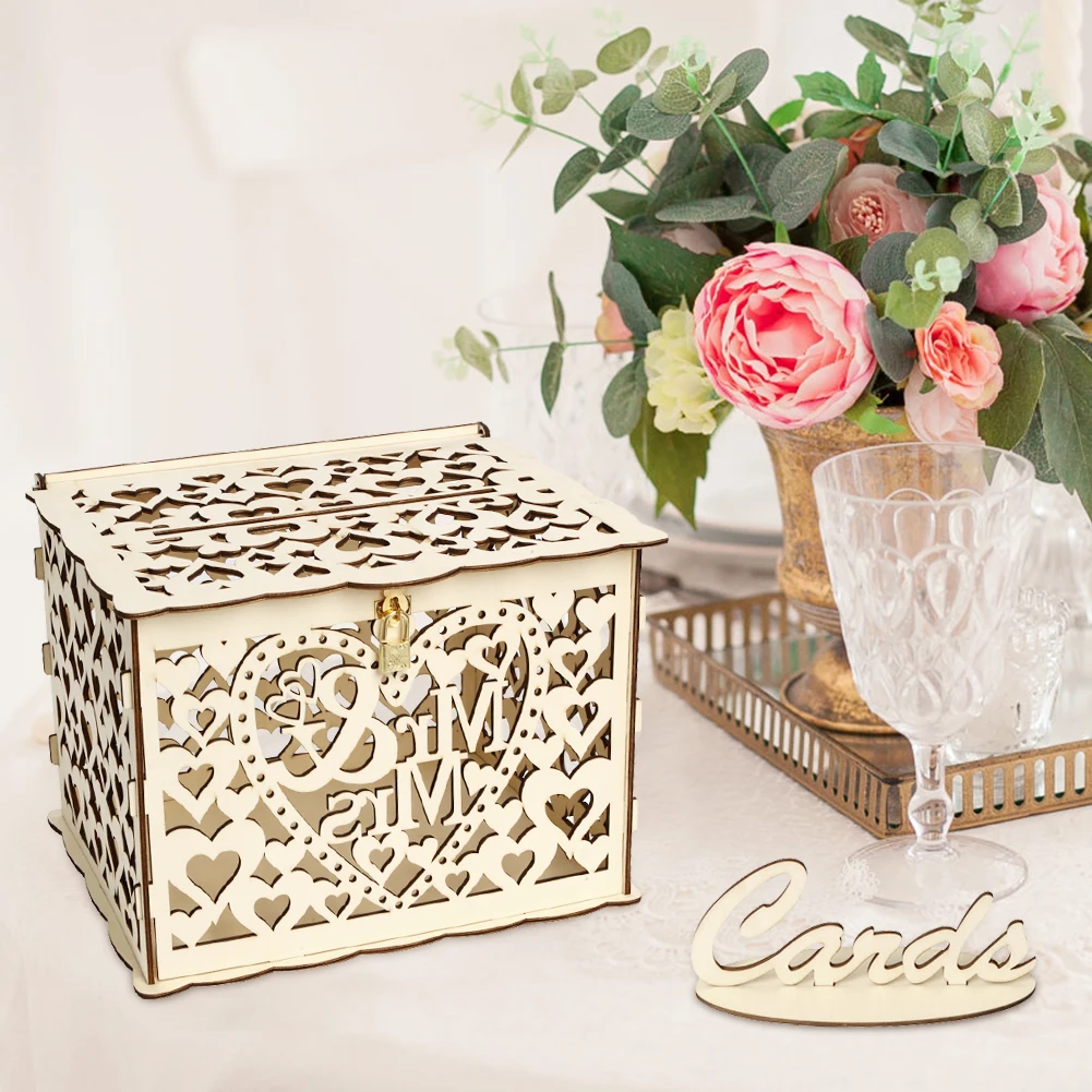 木製の結婚式のカードボックス、封筒のサインカード、花のパター - Wedding Sutra のレビューと価格