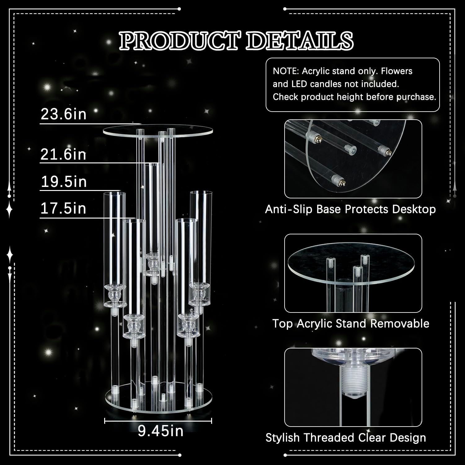 クリアな5アームアクリル製燭台、フラワー スタンドとランプシ - Centerpiece Vase Tall のレビューと価格