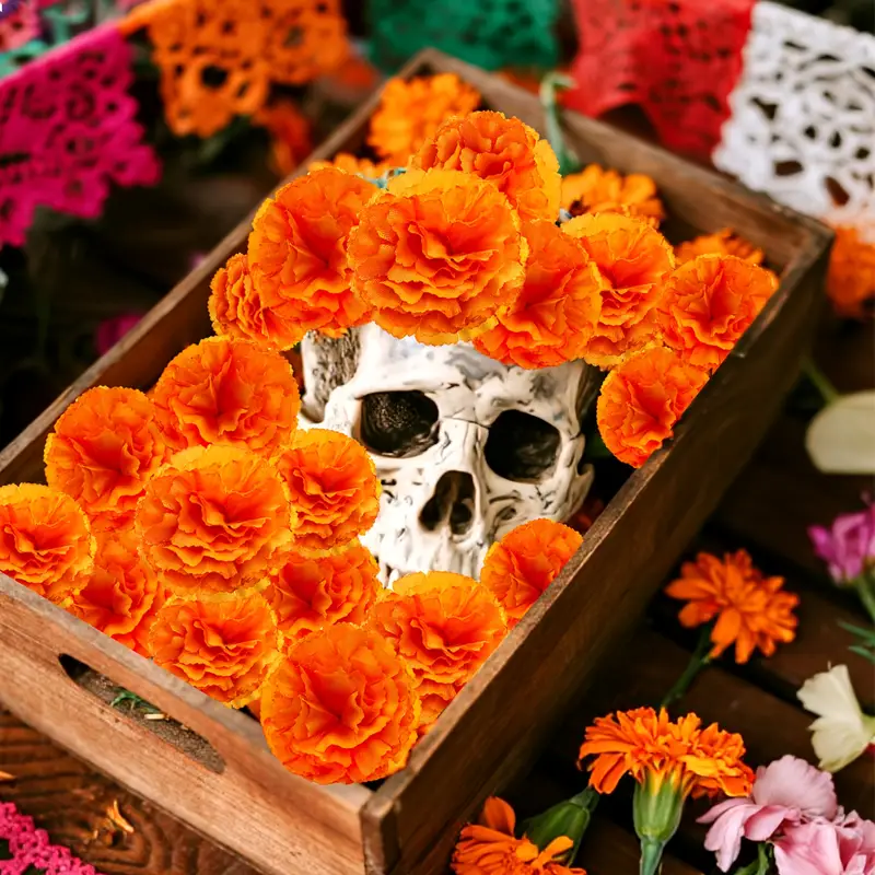 人工カーネーションとマリーゴールドの花頭飾り ハロウィン 死 - Indian Wedding Decor Supply のレビューと価格