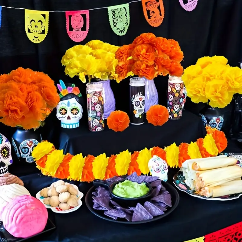 人工カーネーションとマリーゴールドの花頭飾り ハロウィン 死 - Indian Wedding Decor Supply のレビューと価格