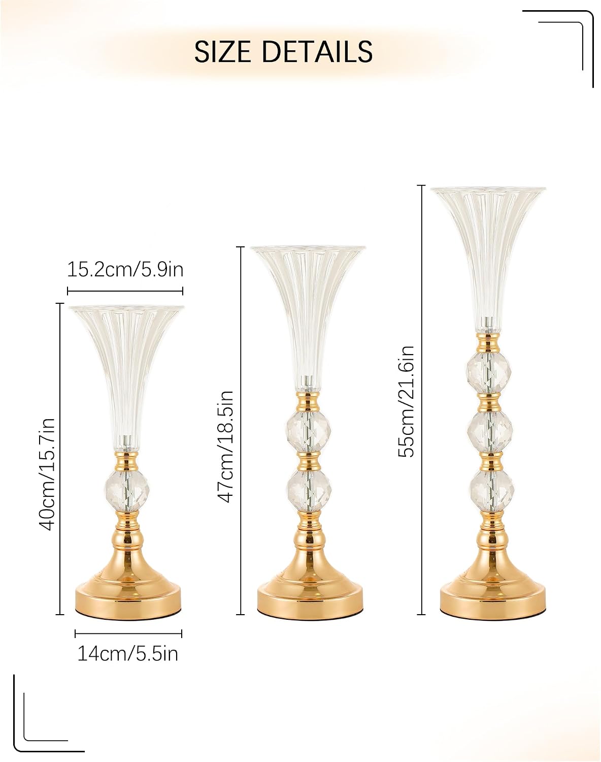 3個セット ゴールドアクリル製トランペット型花瓶 高さ15イ - Centerpiece Vase Tall のレビューと価格