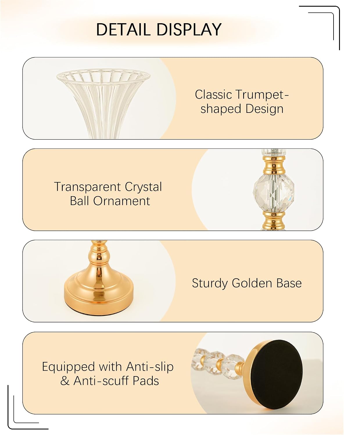 3個セット ゴールドアクリル製トランペット型花瓶 高さ15イ - Centerpiece Vase Tall のレビューと価格