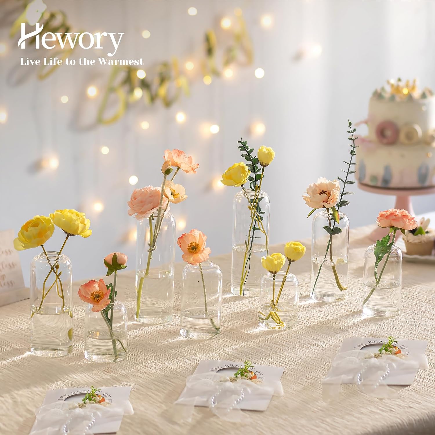 Hewory ガラス製花瓶：モダンな透明小型花瓶20個セット - Centerpiece Vase Tall のレビューと価格