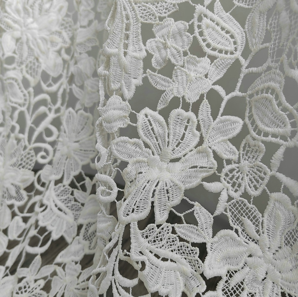 豪華な高品質ミルクシルク水溶性ギピュールレース刺繍生地DIY - Wedding Solution のレビューと価格