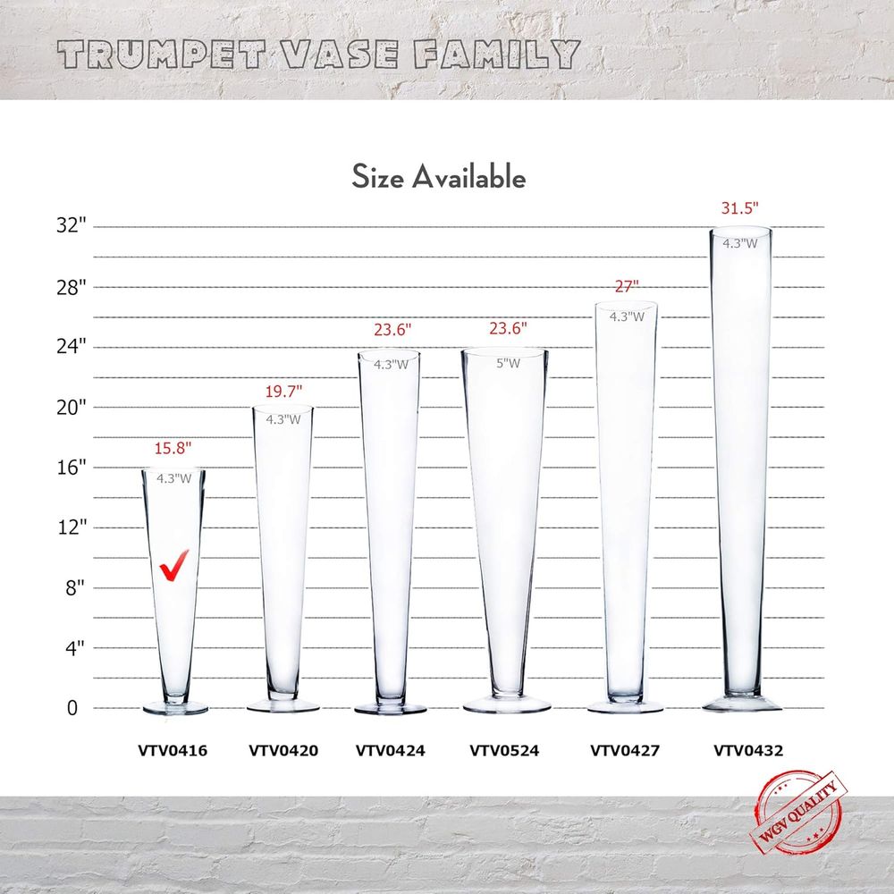 WGVトランペット型ガラス花瓶、口部4インチ、高さ16インチ - Centerpiece Vase Tall のレビューと価格